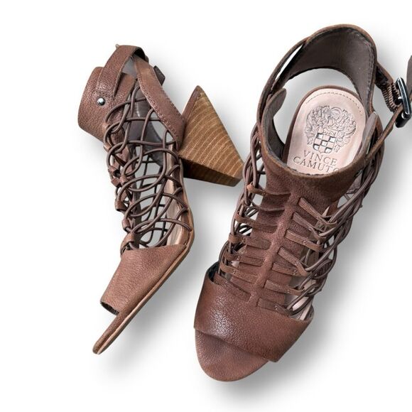 Vince Camuto Lace Up Block Heel Women’s Leather Sandals Size 7.5 - Picture 3 of 8